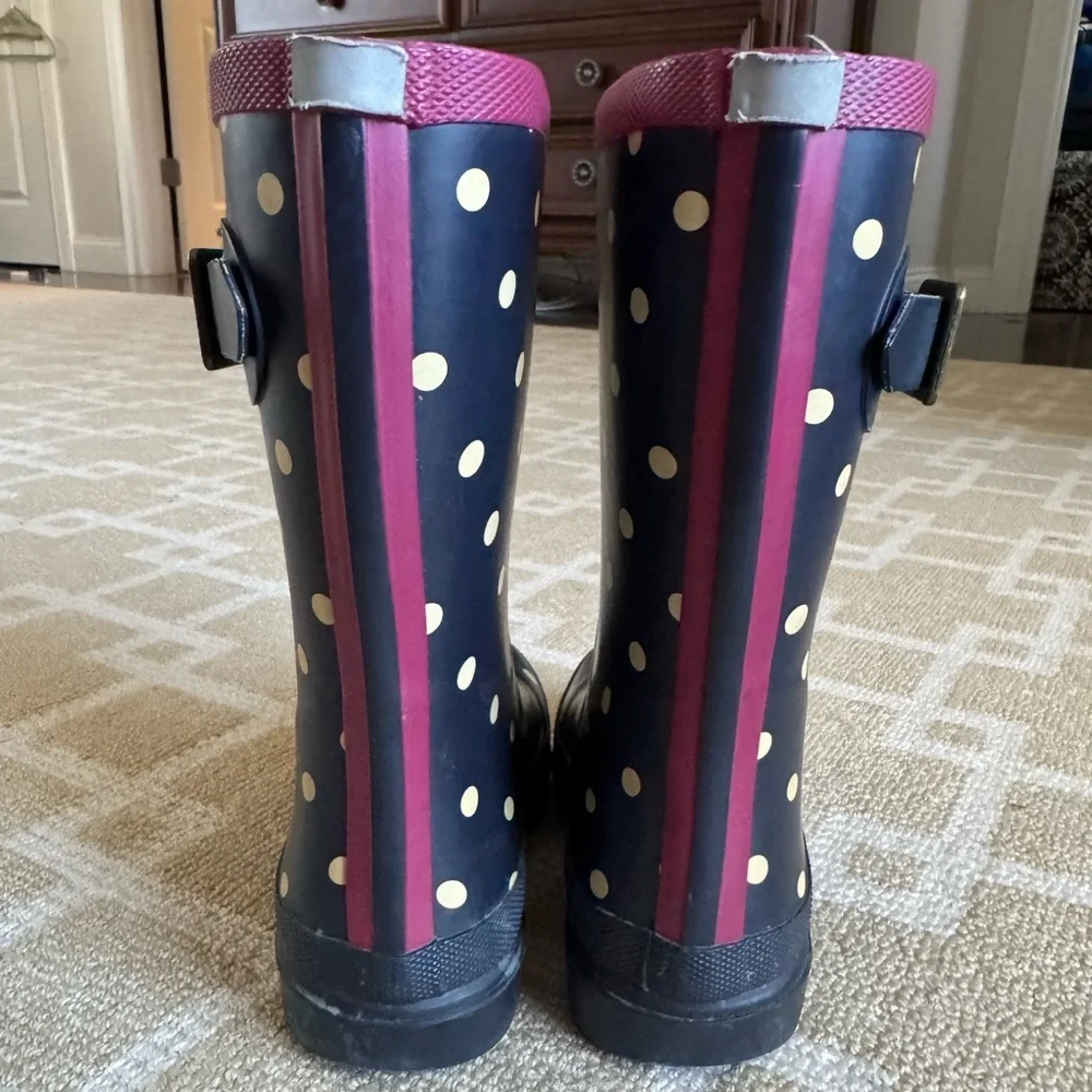 Joules Kids Waterproof Rubber Rain Boots Black Pink Yellow Polka Dot Shoes 13